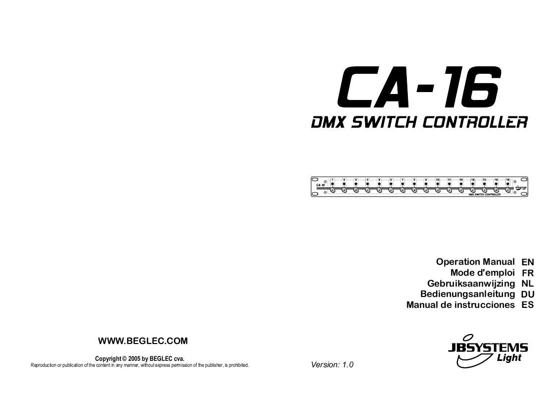 Guide utilisation  JBSYSTEMS CA-16  de la marque JBSYSTEMS