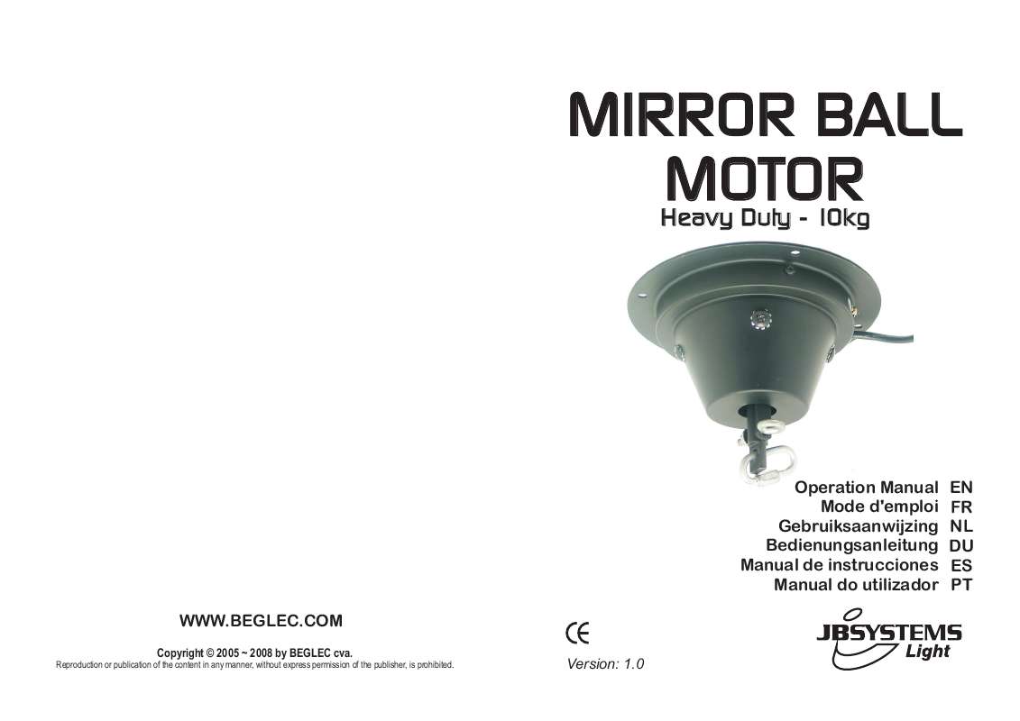 Guide utilisation  JBSYSTEMS MIRROR BALL MOTOR  de la marque JBSYSTEMS