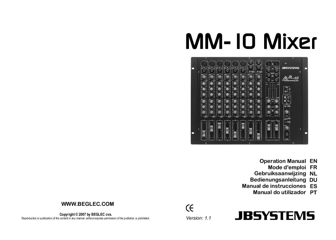 Guide utilisation  JBSYSTEMS MM-10 MIXER  de la marque JBSYSTEMS