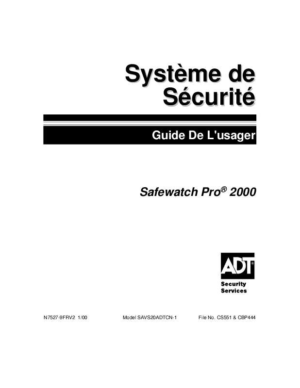 Guide utilisation  ADT SAFEWATCH PRO 2000  de la marque ADT