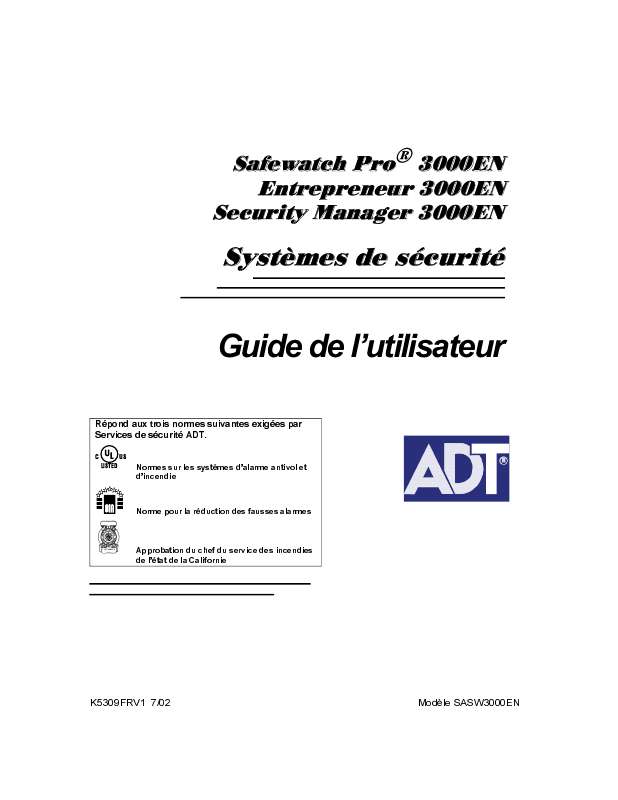 Guide utilisation  ADT SAFEWATCH PRO 3000EN  de la marque ADT