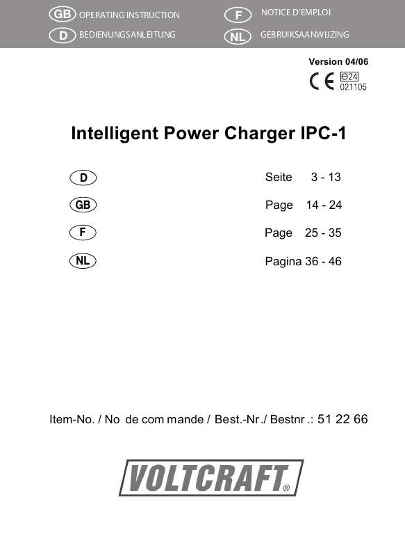 Guide utilisation  VOLTCRAFT IPC-1  de la marque VOLTCRAFT
