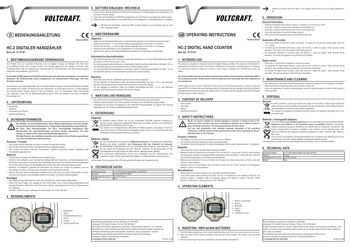 Guide utilisation  VOLTCRAFT HC-2  de la marque VOLTCRAFT