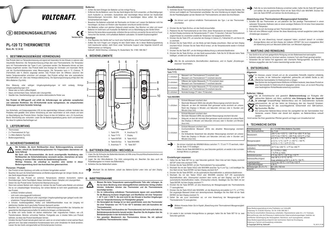 Guide utilisation  VOLTCRAFT PL-120 T2 THERMOMETER  de la marque VOLTCRAFT
