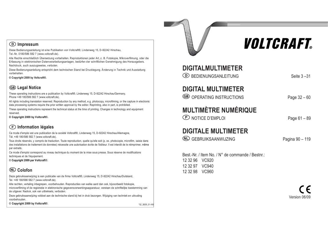 Guide utilisation  VOLTCRAFT VC920  de la marque VOLTCRAFT