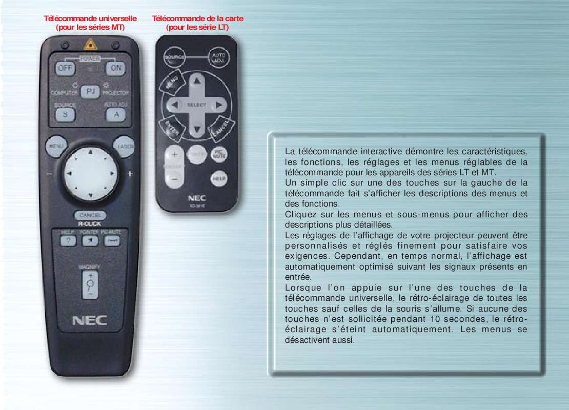 Guide utilisation  NEC REMOTE MT40  de la marque NEC