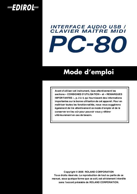 Guide utilisation  EDIROL PC-80  de la marque EDIROL