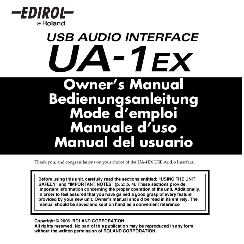 Guide utilisation  EDIROL UA-1EX  de la marque EDIROL