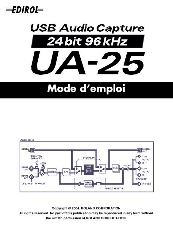 Guide utilisation  EDIROL UA-25  de la marque EDIROL