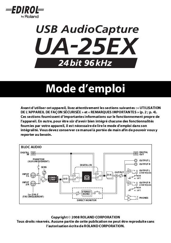 Guide utilisation  EDIROL UA-25EX  de la marque EDIROL