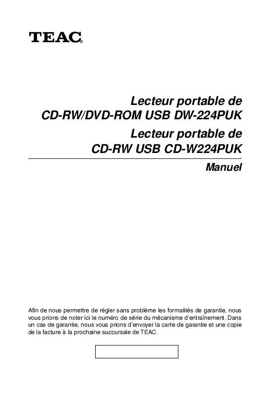 Guide utilisation  TEAC DW-CD224PU  de la marque TEAC