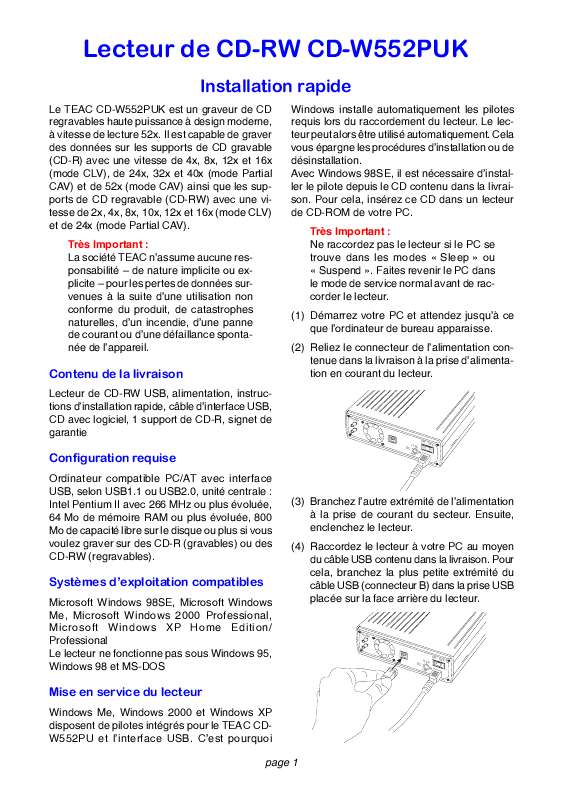 Guide utilisation  TEAC QUICK CD-W552PUK  de la marque TEAC