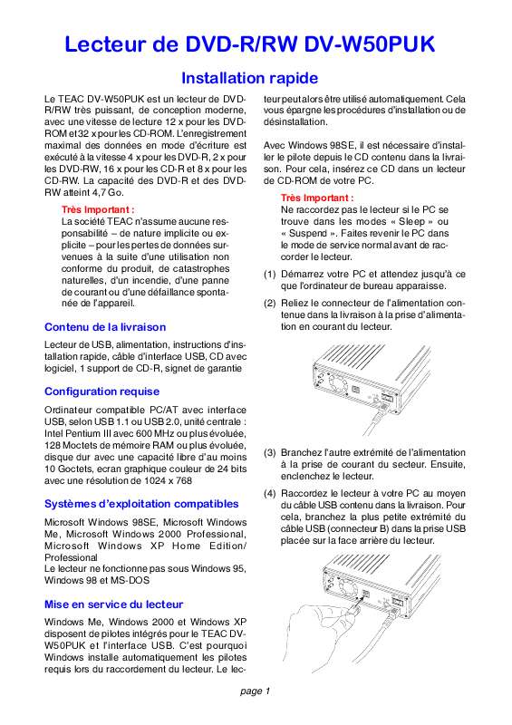 Guide utilisation  TEAC QUICK DV-W50PUK  de la marque TEAC