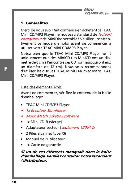 Guide utilisation TEAC MP-330 MINI  de la marque TEAC