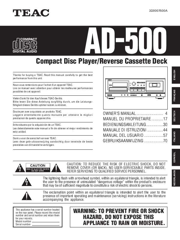 Guide utilisation  TEAC AD-500  de la marque TEAC