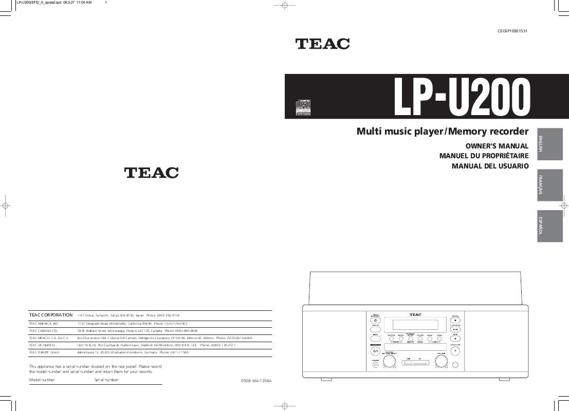 Guide utilisation  TEAC LP-U200  de la marque TEAC