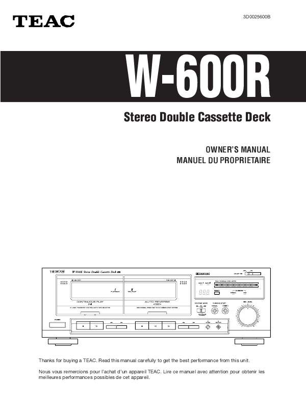 Guide utilisation  TEAC W-600R  de la marque TEAC