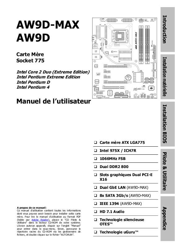Guide utilisation ABIT AW9D  de la marque ABIT