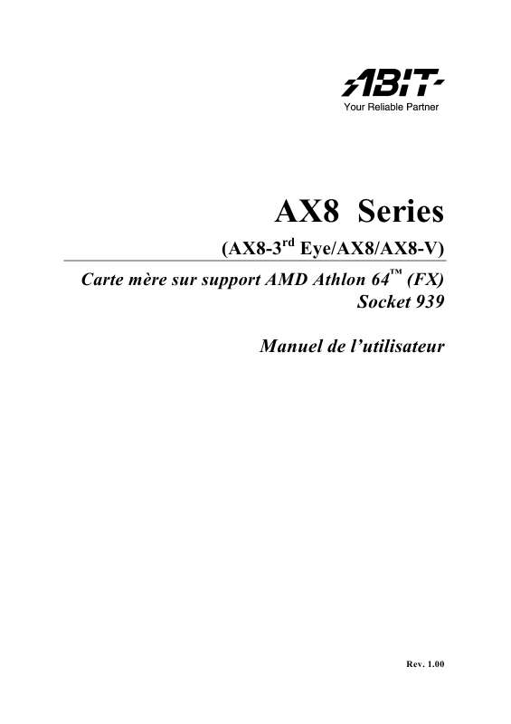 Guide utilisation ABIT AX8 REV 1  de la marque ABIT