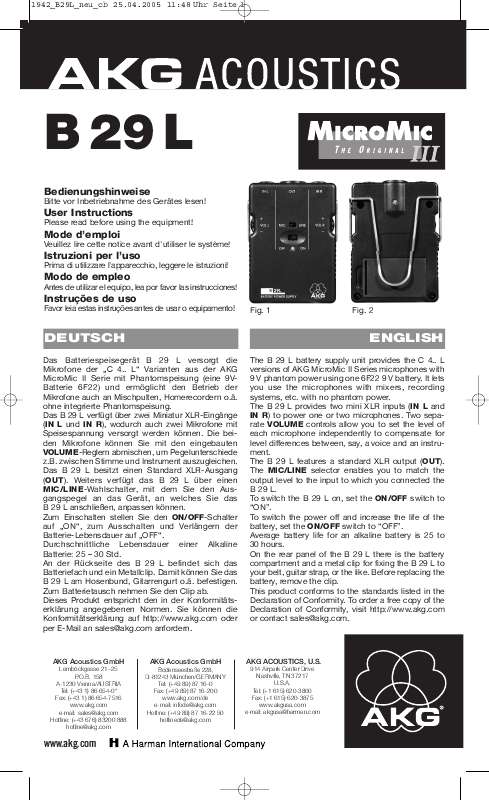 Guide utilisation AKG B 29 L  de la marque AKG