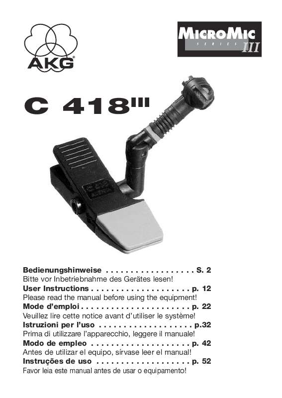 Guide utilisation  AKG C 418 III  de la marque AKG