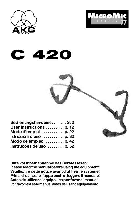 Guide utilisation  AKG C 420  de la marque AKG