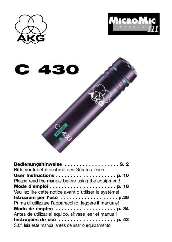 Guide utilisation  AKG C 430  de la marque AKG