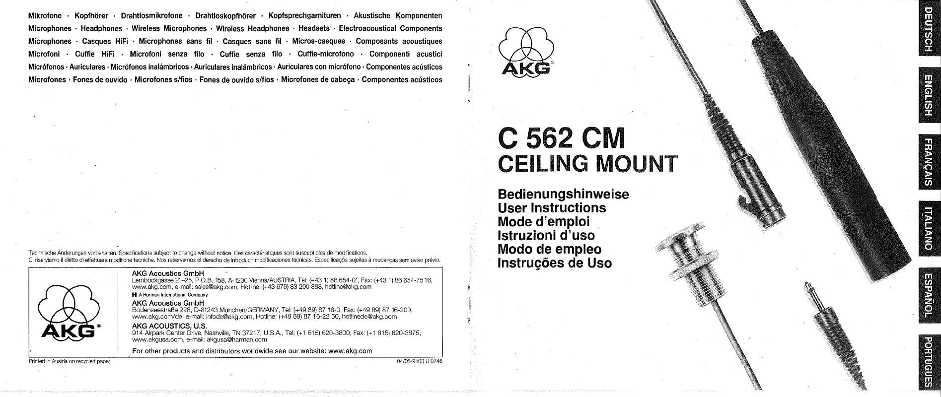 Guide utilisation  AKG C 562 CM  de la marque AKG