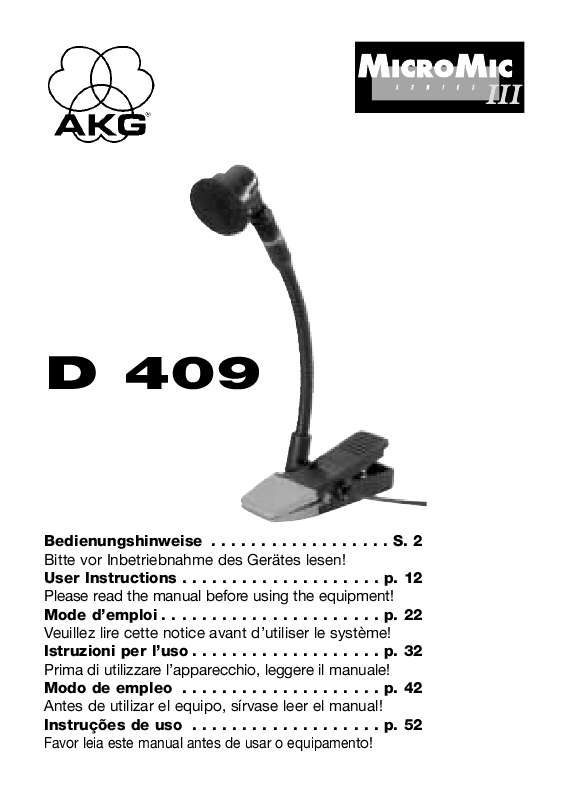 Guide utilisation  AKG D 409  de la marque AKG
