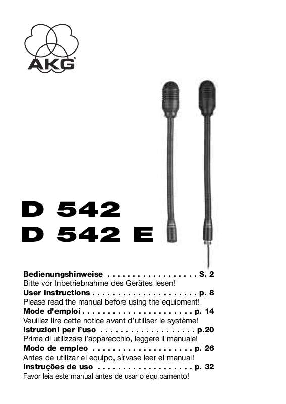Guide utilisation  AKG D 542  de la marque AKG
