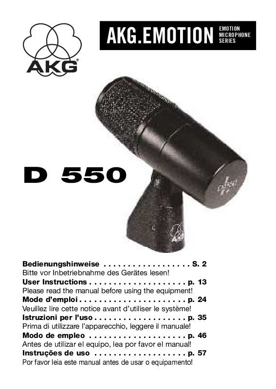 Guide utilisation  AKG D 550  de la marque AKG