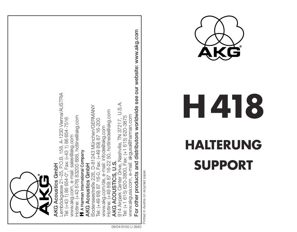 Guide utilisation  AKG H 418  de la marque AKG