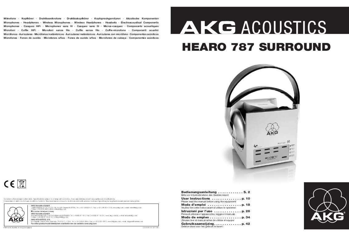 Guide utilisation  AKG HEARO 787 SURROUND  de la marque AKG