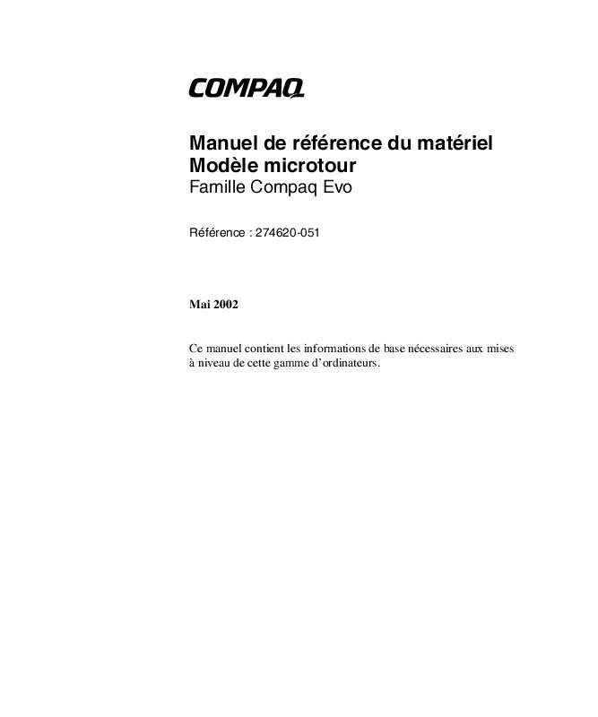 Guide utilisation COMPAQ EVO D310 MICROTOUR  de la marque COMPAQ