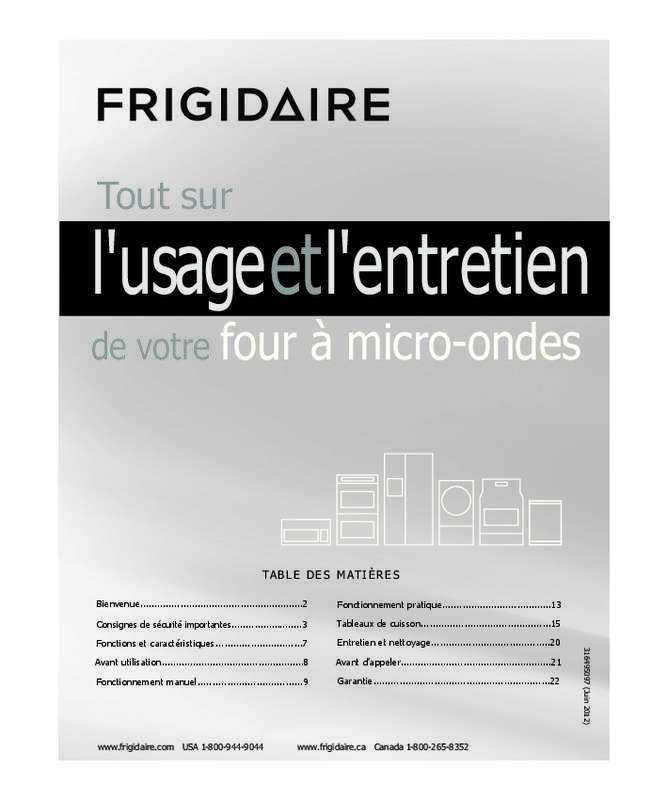Guide utilisation FRIGIDAIRE CFCM1134LS de la marque FRIGIDAIRE