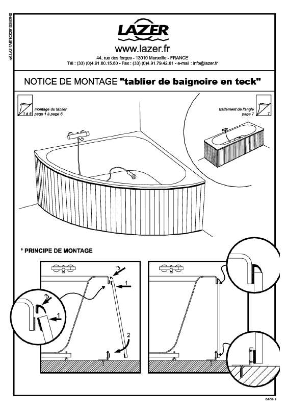 Guide utilisation LAZER TABLIER DE BAIGNOIRE TECK  de la marque LAZER