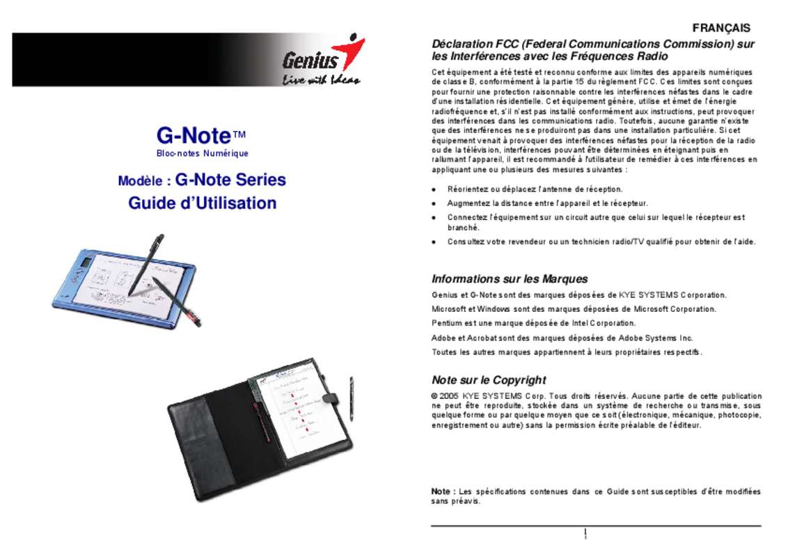 Guide utilisation  GENIUS G-NOTE 7100  de la marque GENIUS