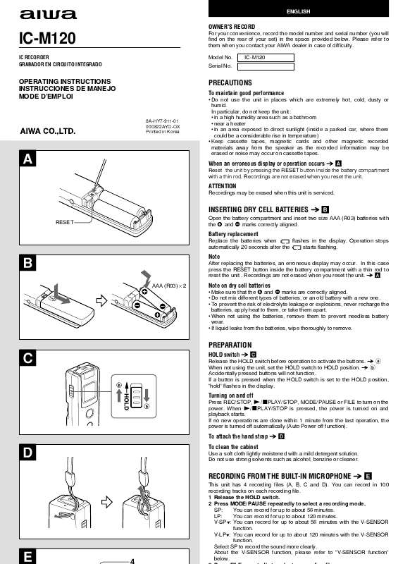Guide utilisation AIWA IC-M120  de la marque AIWA