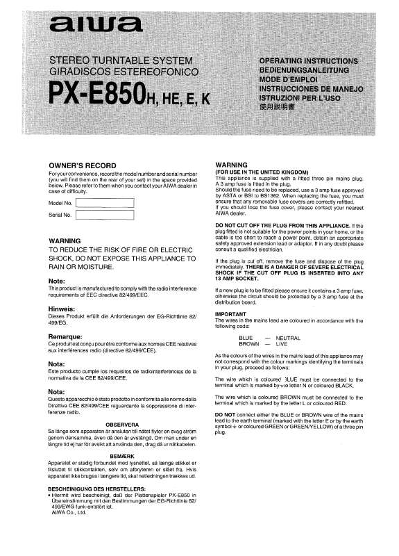 Guide utilisation AIWA PX-E850E  de la marque AIWA