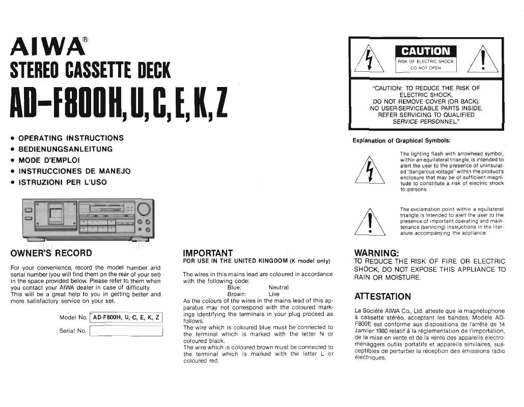 Guide utilisation AIWA AD-F 800H  de la marque AIWA