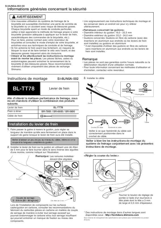 Guide utilisation  SHIMANO BL-TT78  de la marque SHIMANO