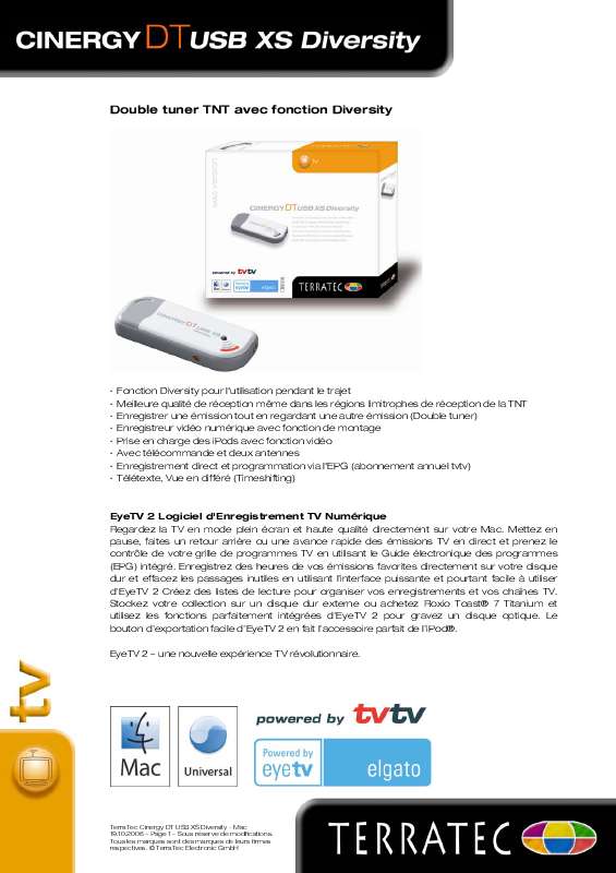 Guide utilisation  TERRATEC CINERGY DT USB XS DIVERSITY TECHNICAL DATA MAC  de la marque TERRATEC