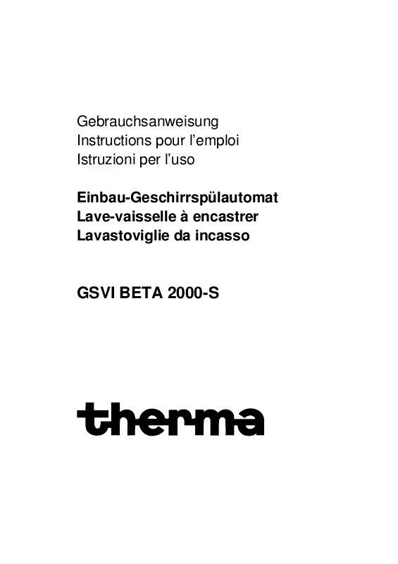 Guide utilisation  THERMA GSVBETA2000-S  de la marque THERMA