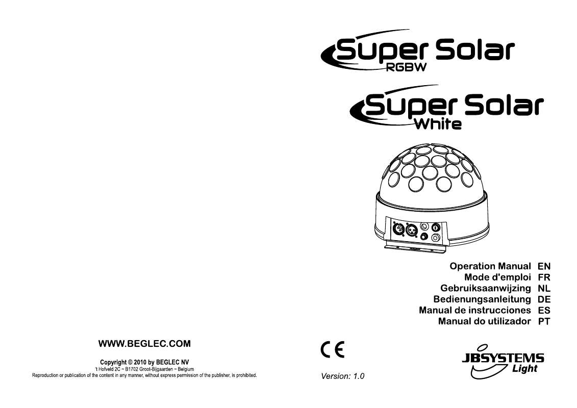 Guide utilisation  JBSYSTEMS LIGHT SUPER SOLAR RGBW  de la marque JBSYSTEMS LIGHT