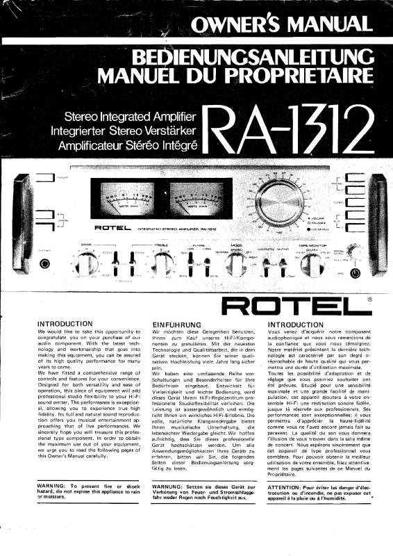 Guide utilisation ROTEL RA-1312  de la marque ROTEL