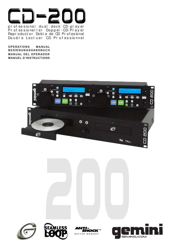 Guide utilisation  GEMINI CD-200  de la marque GEMINI