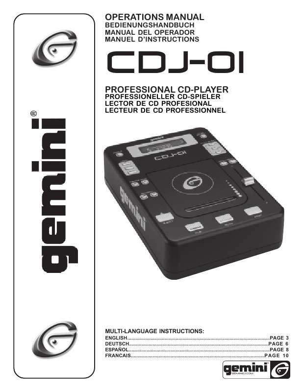 Guide utilisation  GEMINI CDJ-01  de la marque GEMINI