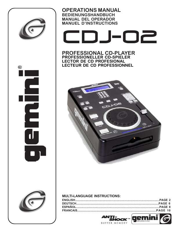 Guide utilisation  GEMINI CDJ-02  de la marque GEMINI