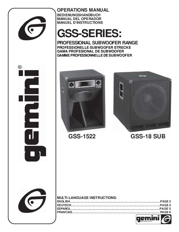 Guide utilisation  GEMINI GSS-18 SUB  de la marque GEMINI