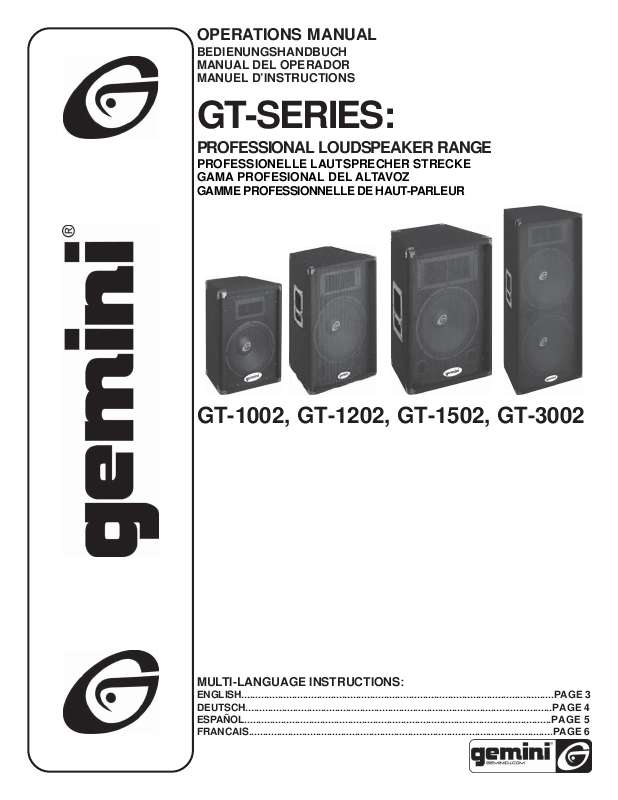 Guide utilisation  GEMINI GT-1002  de la marque GEMINI